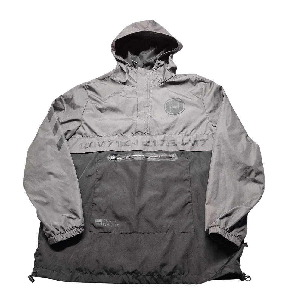 Star Wars TIE Fighter Anorak Windbreaker Jacket Grey Black Mens Large Pullover